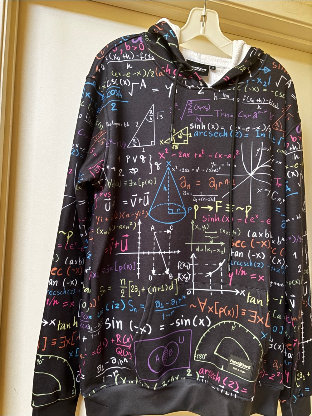 Black Math Print Hoodie - Multicolor Script, Size M